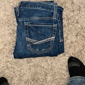 Cinch Blue Bootcut Jeans with Geometric Stitching